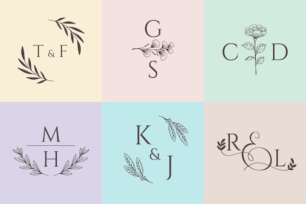 Collection de monogrammes de mariage aux couleurs pastel