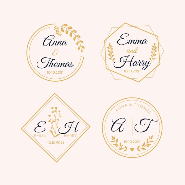 Collection de monogrammes de mariage plat linéaire