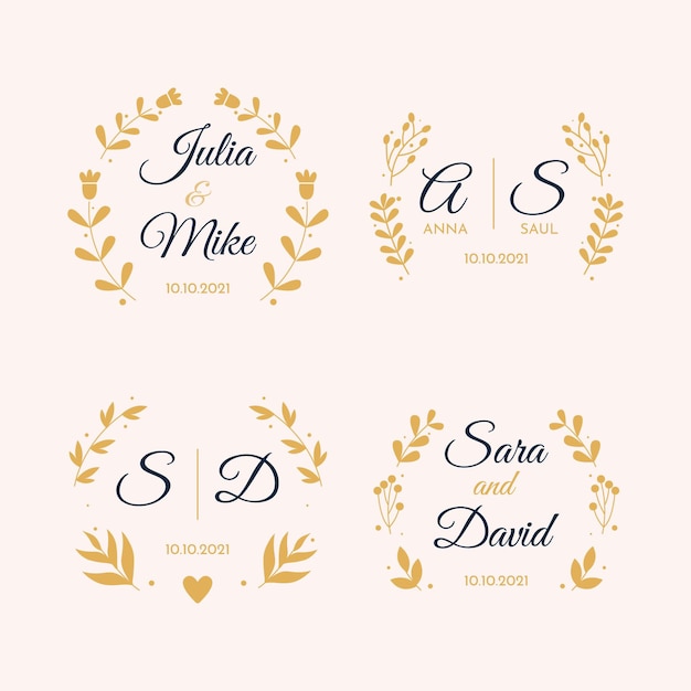 Collection de monogrammes de mariage plat linéaire