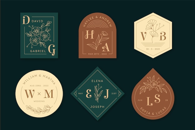 Collection de monogrammes de mariage plat linéaire