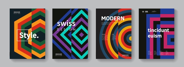Collection De Motif Rétro Géométrique. Ensemble D'affiches Du Modernisme Suisse. Fond De Style Bauhaus.
