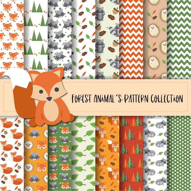 Collection de motifs d'animaux de la forêt