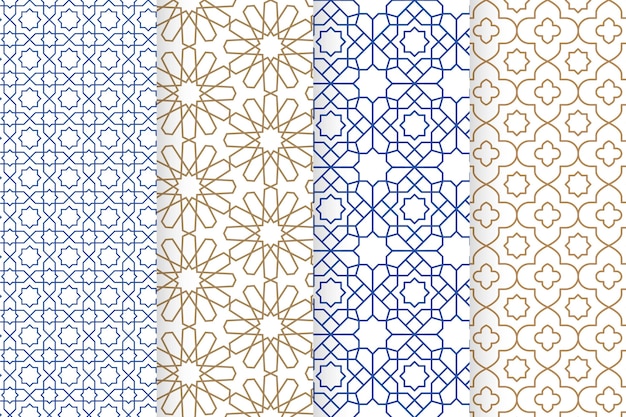 Vecteur collection de motifs arabes linéaires plats