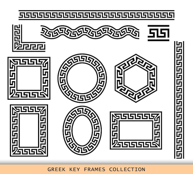 Vecteur collection de motifs de cadres noirs grecs anciens ensemble de bordures antiques de grèce