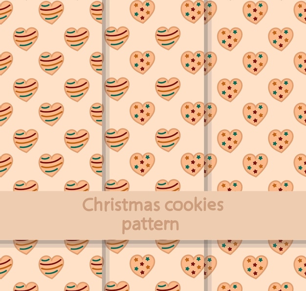 Collection De Motifs Dessinés à La Main De Biscuits De Coeur De Noël Avec Différents Styles. Modèle Pour Les Cadeaux.