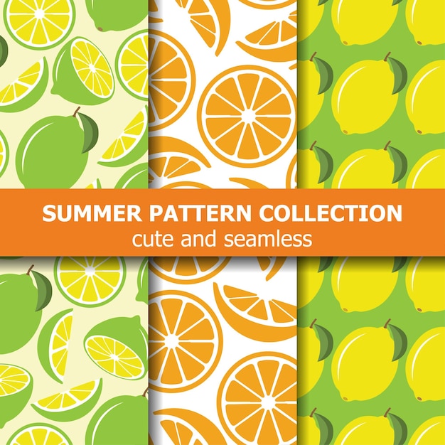 Collection de motifs frais avec des citrons et des oranges.