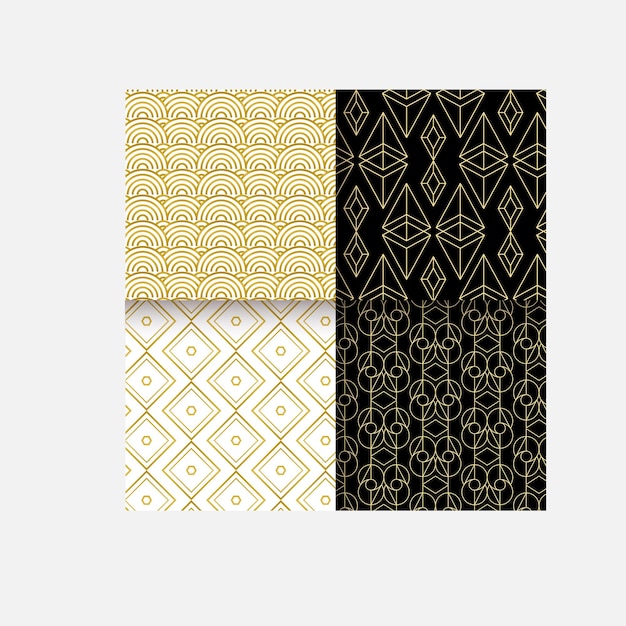Collection de motifs géométriques de luxe décoratifs sans couture, dessin en or, élé ornemental répétitif
