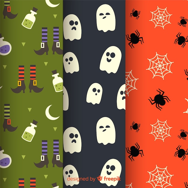 Collection De Motifs D'halloween Au Design Plat