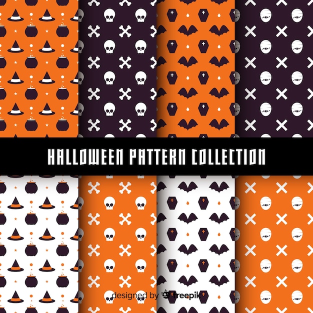 Collection De Motifs D'halloween Avec Un Design Plat