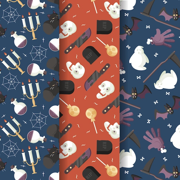 Vecteur collection de motifs d'halloween plats