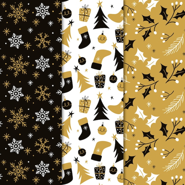 Collection De Motifs De Noël Noir Et Or