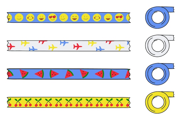 Collection de motifs pour scotch Emoji avion pastèque et cerise Illustration vectorielle