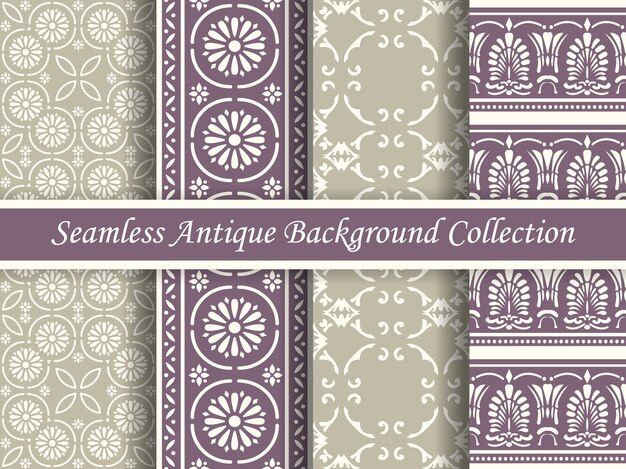 Collection De Motifs De Ton Violet Et Beige élégant Sans Couture Antique, Quatre Design Rétro élégant.