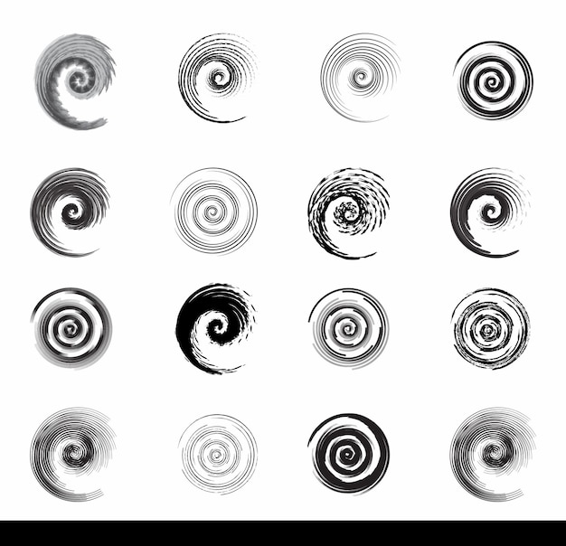Collection de motifs de tourbillons en spirale en noir et blanc