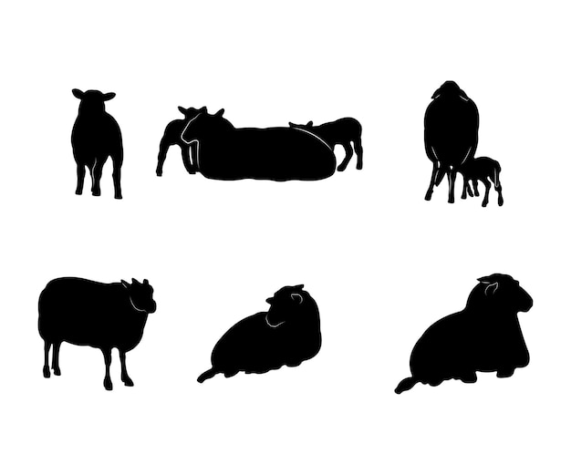 Vecteur collection de moutons silhouettes noires