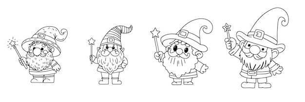 Collection de nains dans le style de doodle Art vectoriel dessiné à la main