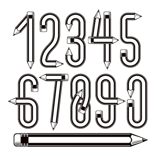 Vecteur collection de nombres modernes de vecteur faite avec des crayons, idée d'écriture créative, idéale pour une utilisation dans la conception de logotype pour la classe d'art de dessin.