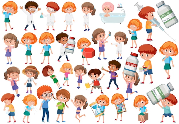 Collection De Nombreux Enfants Faisant Différentes Activités