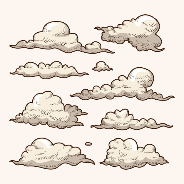 Vecteur collection de nuages dessinés à la main