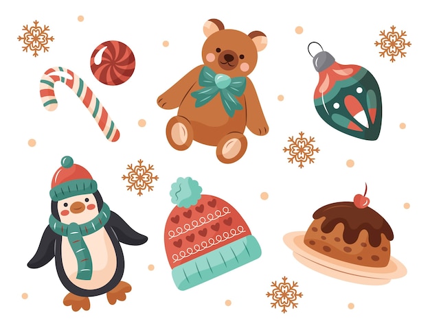 Collection d'objets de noël dessinée à la main