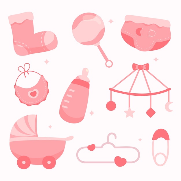 Collection d'objets ou d'objets mignons pour les petits enfants en style dessin animé Conception graphique pour la publicité d'autocollant de bannière sur l'illustration vectorielle de bébé