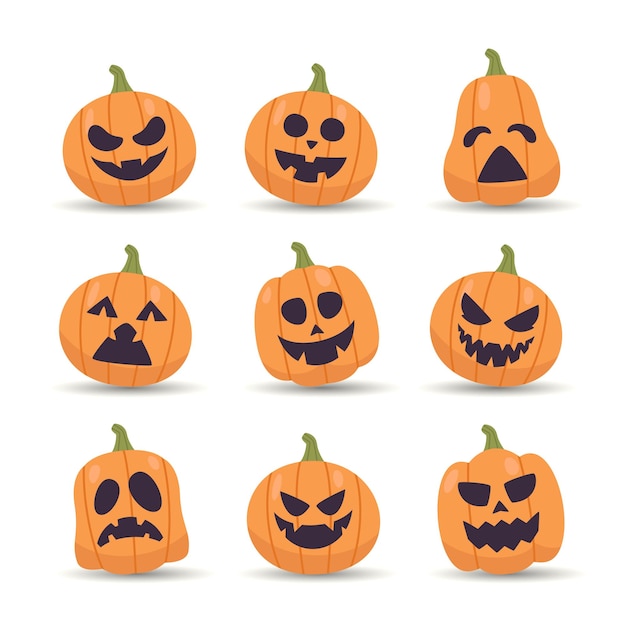 Collection D'objets Plats De Citrouilles D'halloween