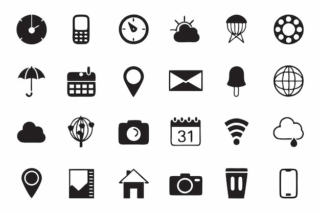 Collection of black and white icons