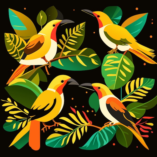 Collection d'oiseaux amazoniens au design plat