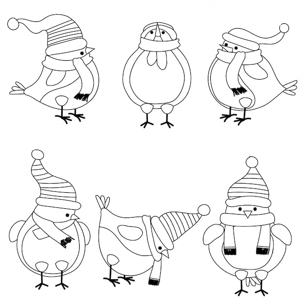 Collection D'oiseaux De Noël Pour Cahier De Coloriage