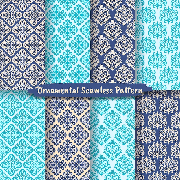 Collection D'ornement Géométrique Seamless Pattern, Damassé Seamless Patterns Set