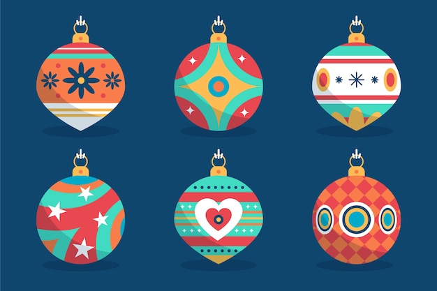 Collection d'ornements de boule de noël plat