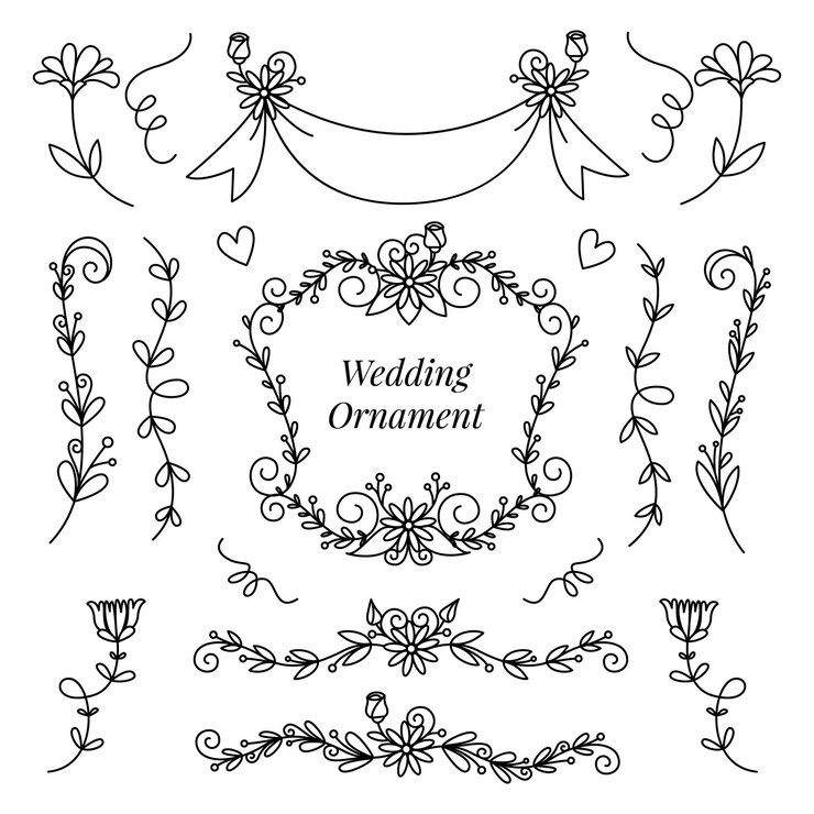 Vecteur collection d'ornements de mariage dessinés à la main design décoratif et floral