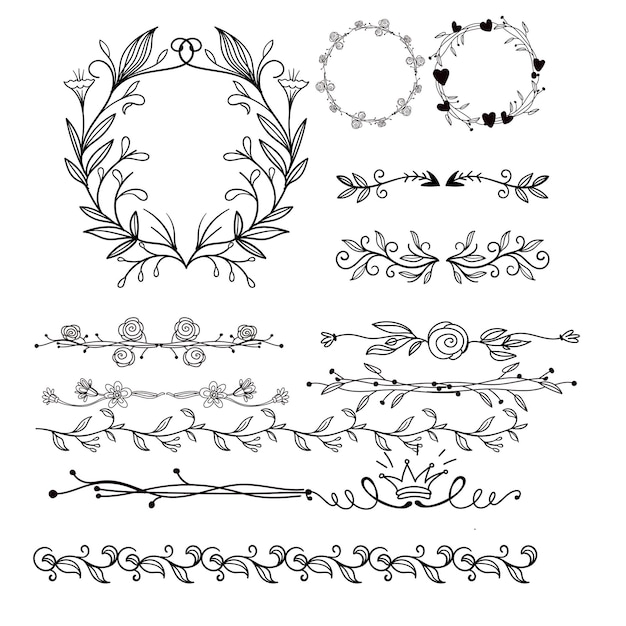 collection d'ornements de mariage dessinés à la main illustration de conception vectorielle