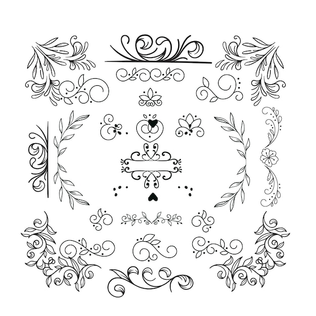 collection d'ornements de mariage dessinés à la main illustration de conception vectorielle