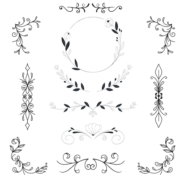 collection d'ornements de mariage dessinés à la main illustration de conception vectorielle