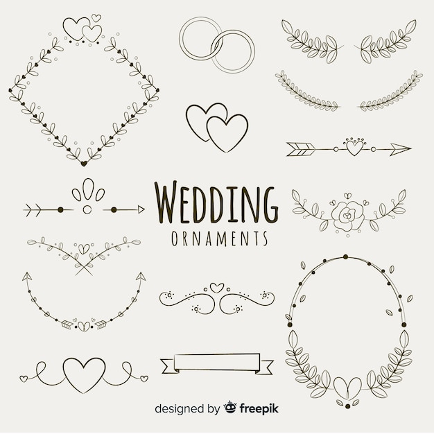Collection d&#39;ornements de mariage dessinés à la main