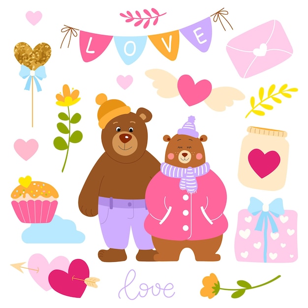 Vecteur une collection d'ours en amour pour la saint-valentin