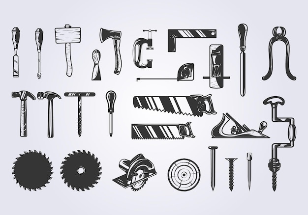 collection d'outils de charpentiers illustration vintage conception vectorielle