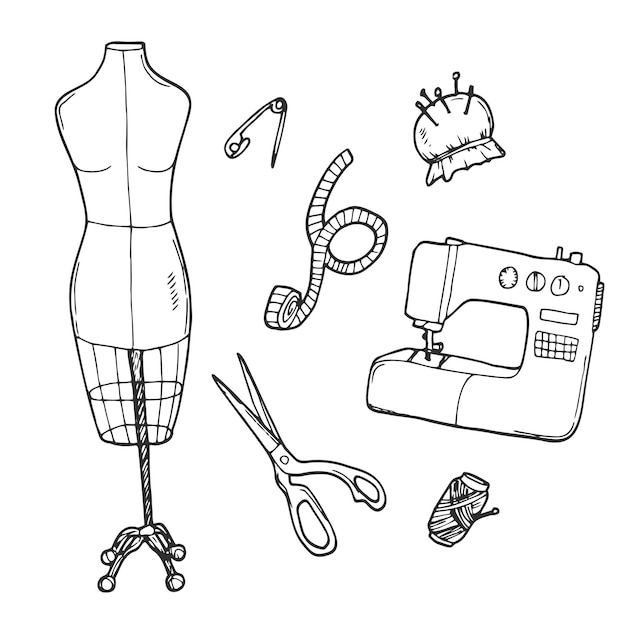 La Collection D'outils De Tailleur Dessinés à La Main Pour Votre Conception Doodle Sketch