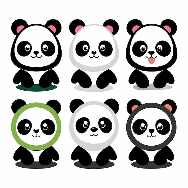 une collection de pandas avec un cercle vert sur le devant
