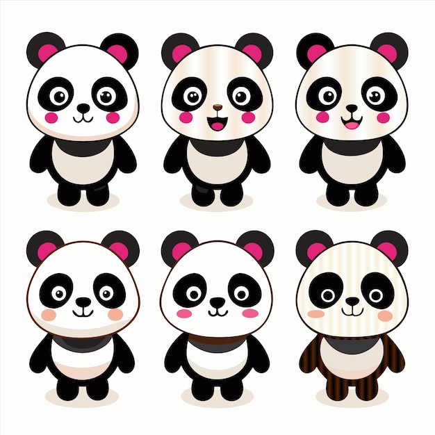 une collection de pandas de différentes couleurs et formes