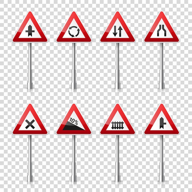 Vecteur collection de panneaux routiers isolés sur un fond transparent contrôle de la circulation routière usage de la voie arrêt et