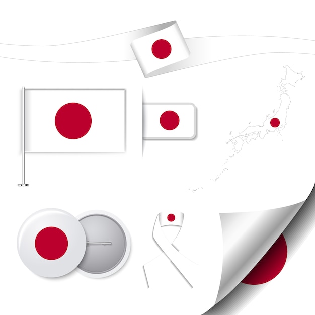 Collection de papeterie avec le drapeau du design japonais