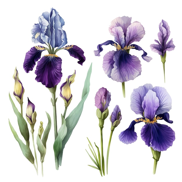 Vecteur collection de peinture aquarelle fleur d'iris