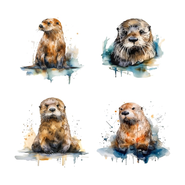 Collection de peinture aquarelle Sea Otter