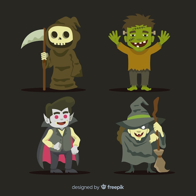 Collection De Personnage D'halloween Au Design Plat