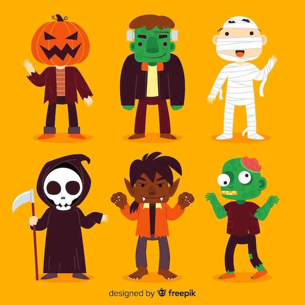 Vecteur collection de personnage d'halloween sur design plat