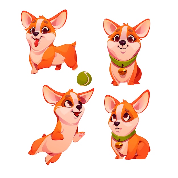 Collection De Personnages De Corgi De Dessin Animé