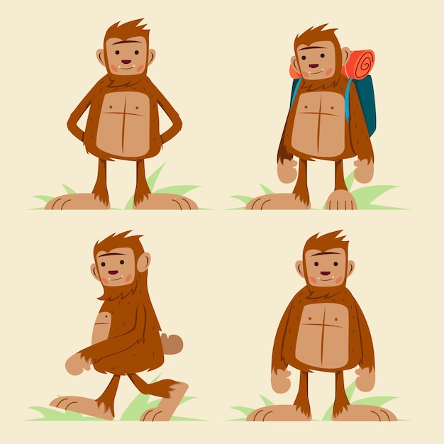 Collection De Personnages De Dessin Animé Bigfoot Sasquatch