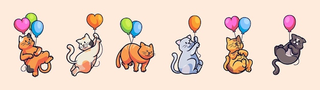 Vecteur collection de personnages de dessins animés avec un ballon de chat